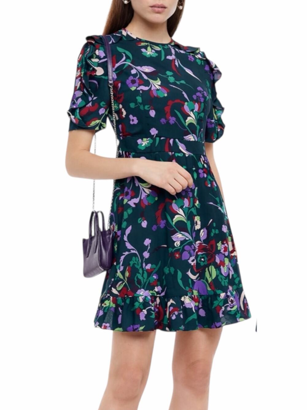 Kate Spade Fleur Nouveau Mini Dress Smocked Ruffle Green Size 4